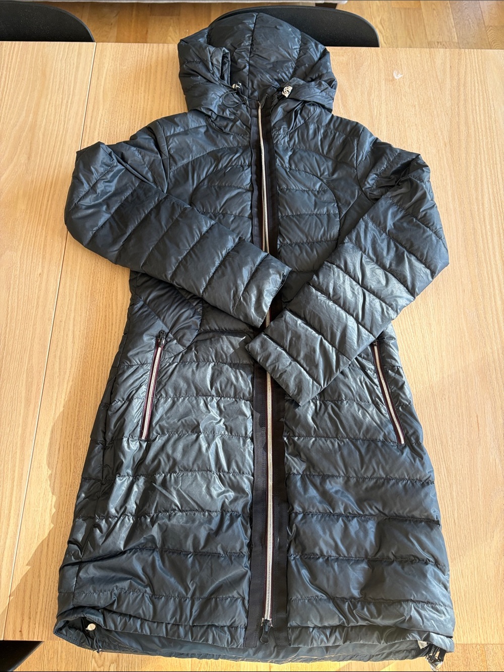Lululemon Women’s Long Grey Hooded Puffer Coat